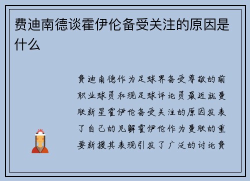 费迪南德谈霍伊伦备受关注的原因是什么
